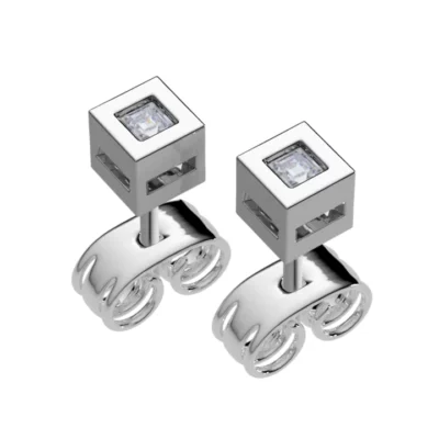 Beautiful square silver earrings set with real diamonds.